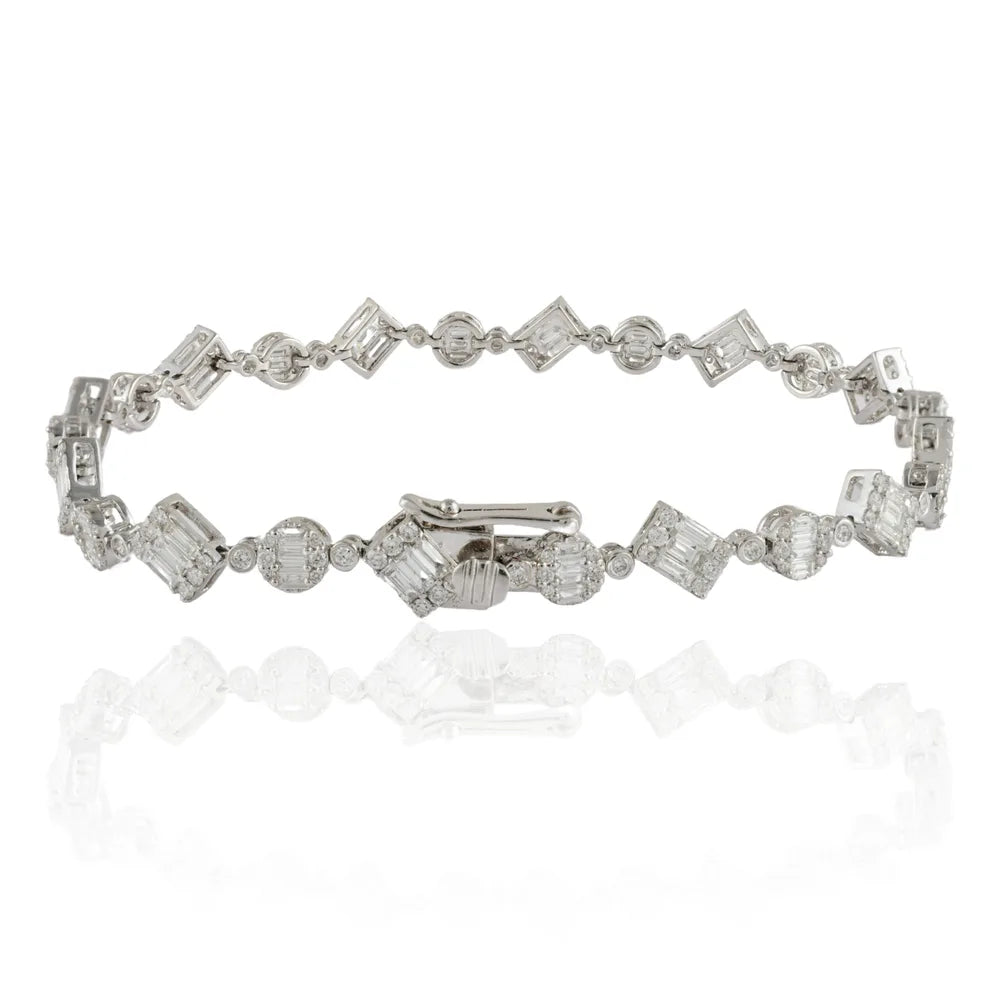 Unique & Classic Natural Diamond 18K Fine White Gold Tennis Bracelet