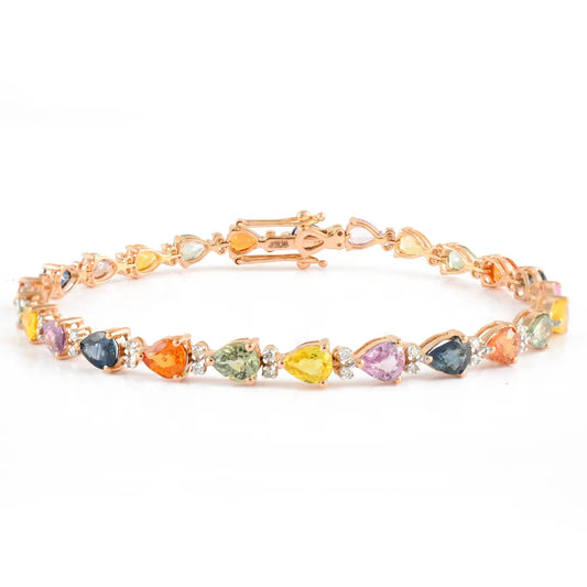 Fashionable Jewelry Natural Multi Sapphire & Diamond 18K Solid Rose Gold Tennis Bracelet