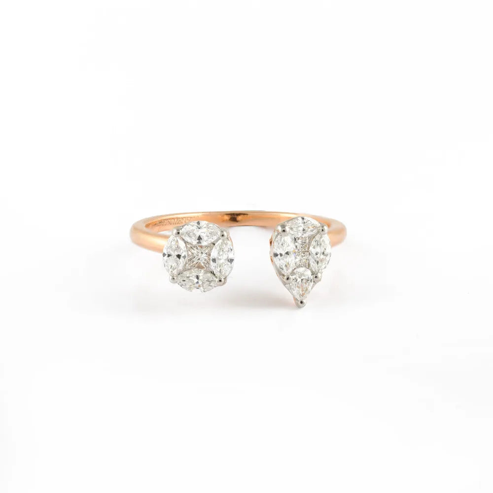 Classic & Unique Natural Diamond 18K Solid Rose Gold Open Band Ring