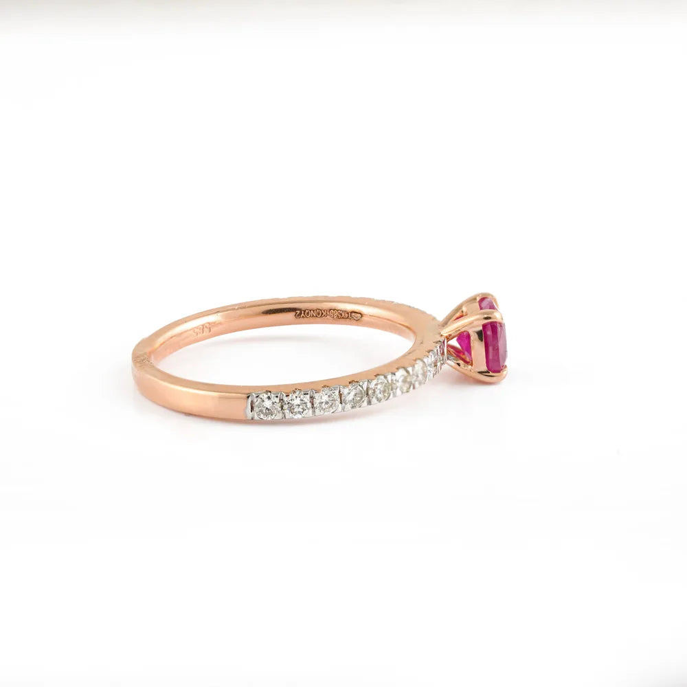 Custom Jewelry Natural One Stone Ruby & Diamond 14K Solid Rose Gold Stackable Band Ring