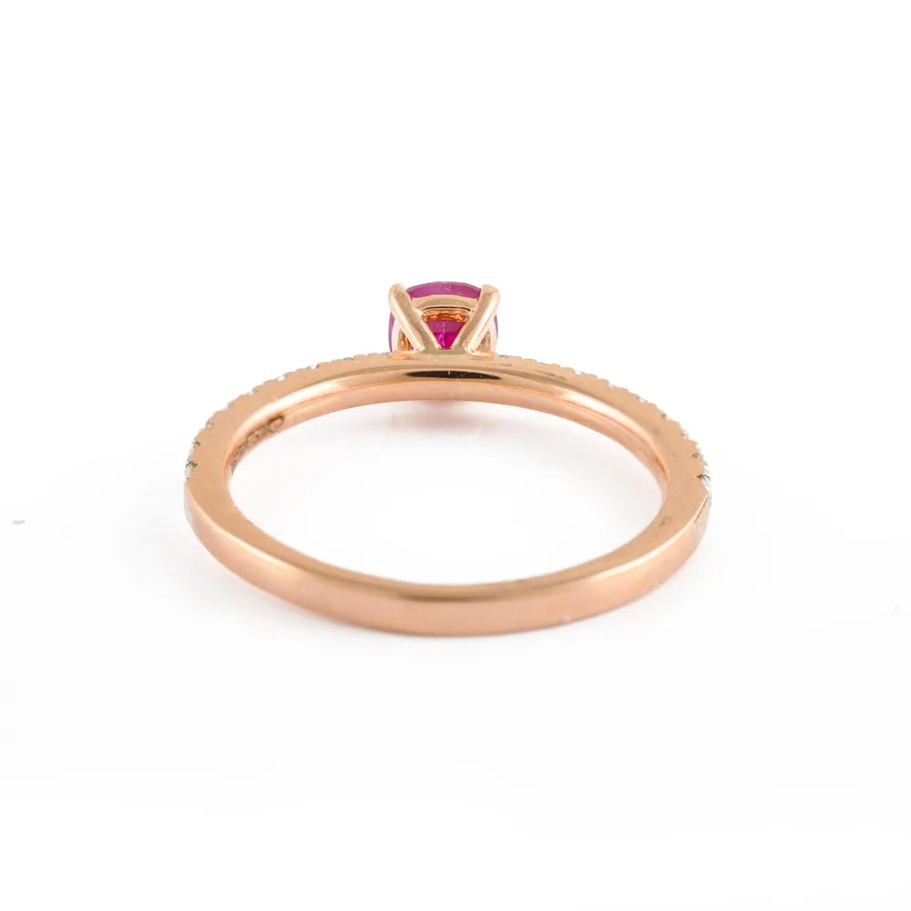 Custom Jewelry Natural One Stone Ruby & Diamond 14K Solid Rose Gold Stackable Band Ring