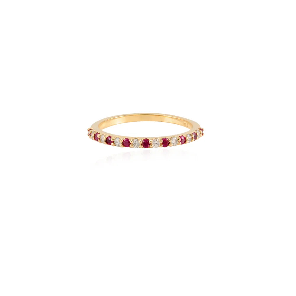 Bulk Jewelry Natural Ruby & Diamond 18K Fine Yellow Gold Full Eterinty Band Ring