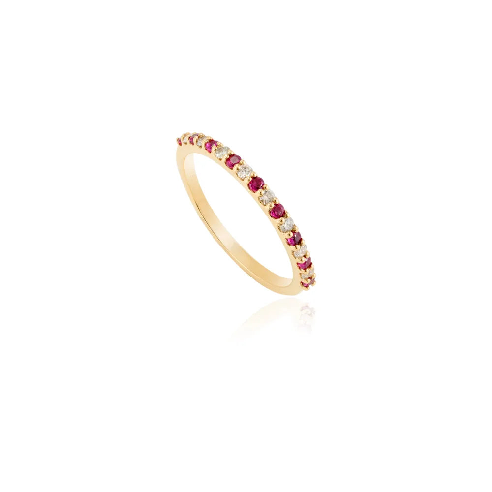 Bulk Jewelry Natural Ruby & Diamond 18K Fine Yellow Gold Full Eterinty Band Ring