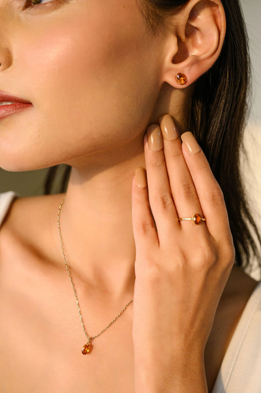 Oval Cut Citrine Ring Earrings & Pendant Single Stone Combo Set Everyday Dainty Jewelry