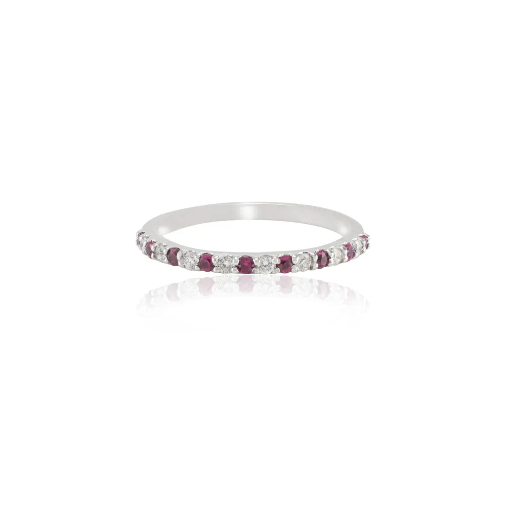 Classic Hot Selling Product Natural Ruby & Diamond 18K White Gold Full Band Ring