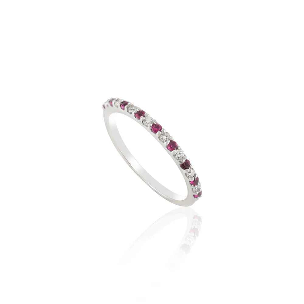 Classic Hot Selling Product Natural Ruby & Diamond 18K White Gold Full Band Ring