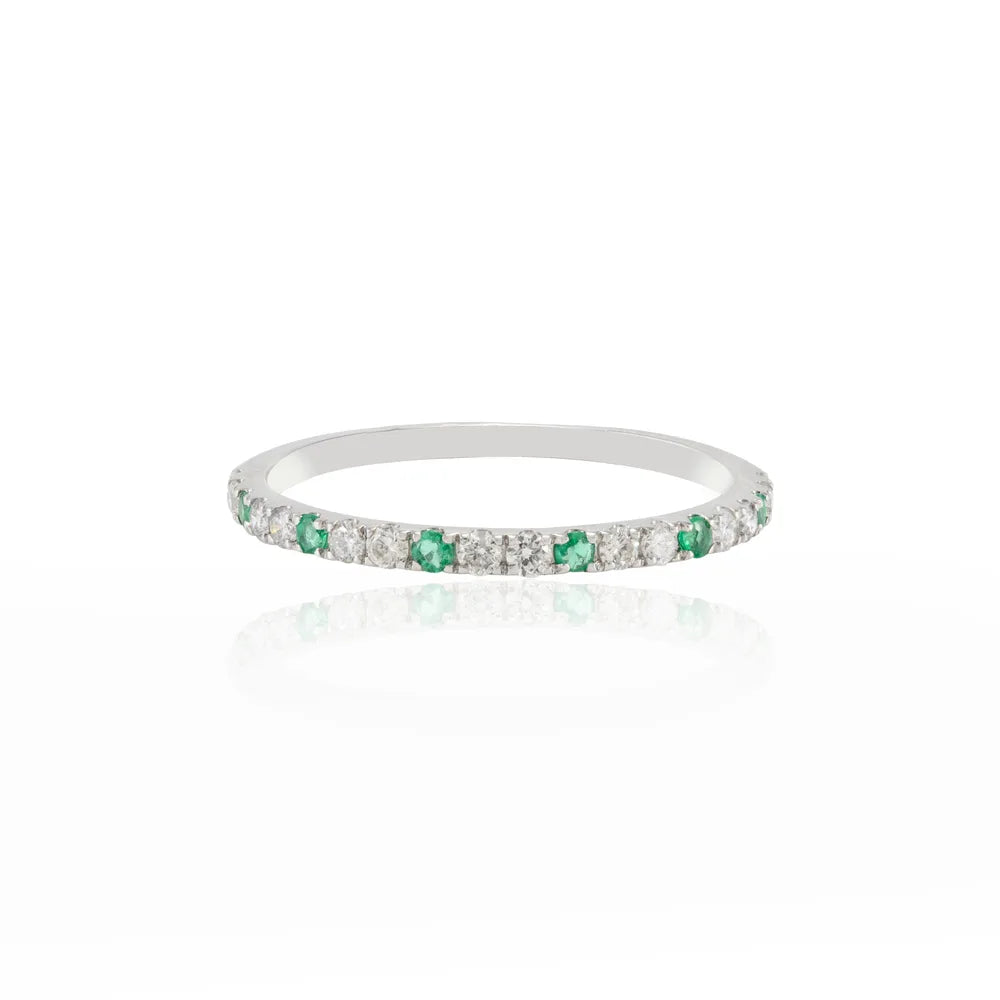 Minimal Jewelry Natural Emerald & Diamond 18K White Gold Full Stackable Band Ring