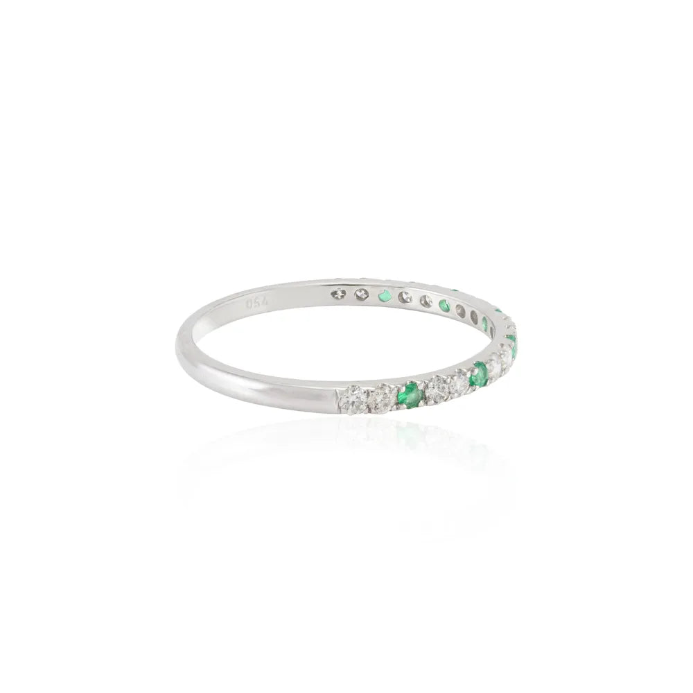 Minimal Jewelry Natural Emerald & Diamond 18K White Gold Full Stackable Band Ring