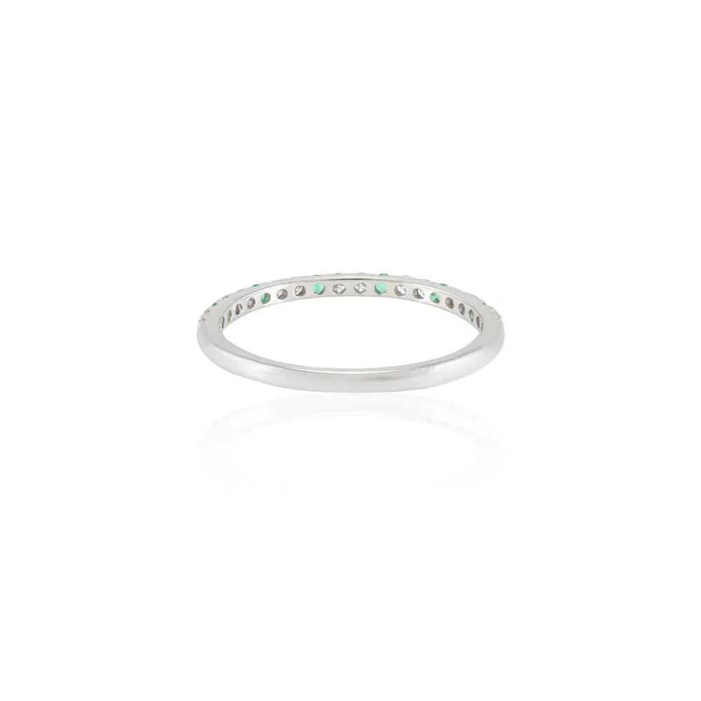 Minimal Jewelry Natural Emerald & Diamond 18K White Gold Full Stackable Band Ring