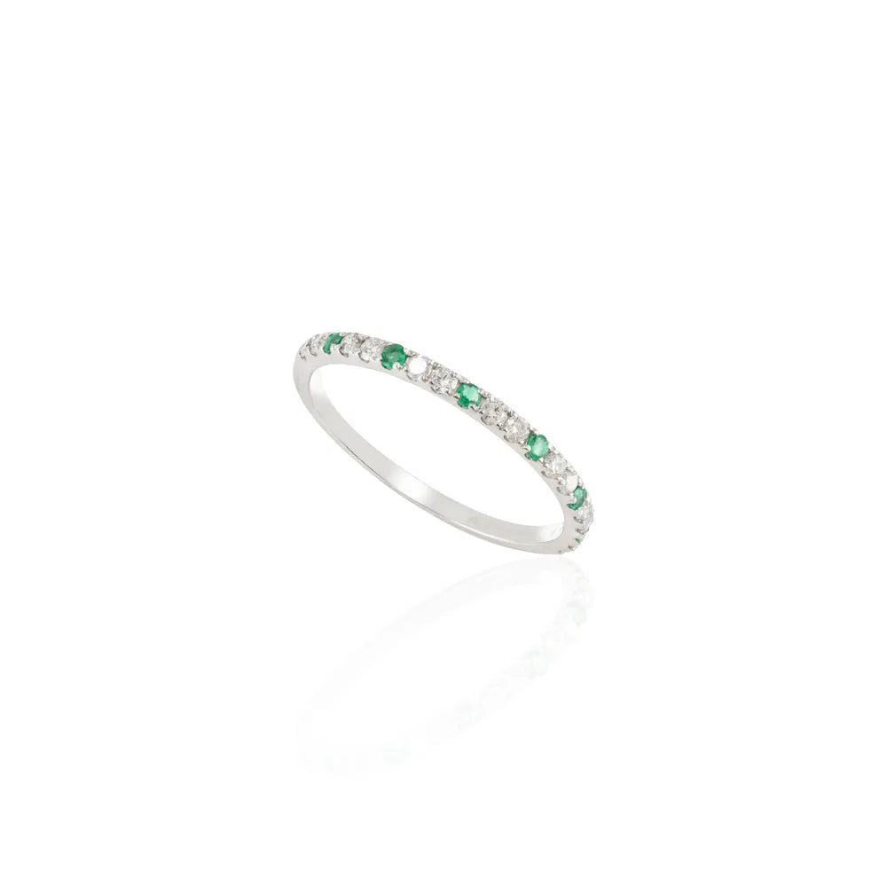 Minimal Jewelry Natural Emerald & Diamond 18K White Gold Full Stackable Band Ring