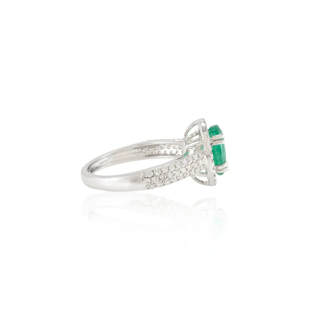 Classic Hot Selling Product Natural Emerald & Diamond 18K Fine White Gold Wedding Ring