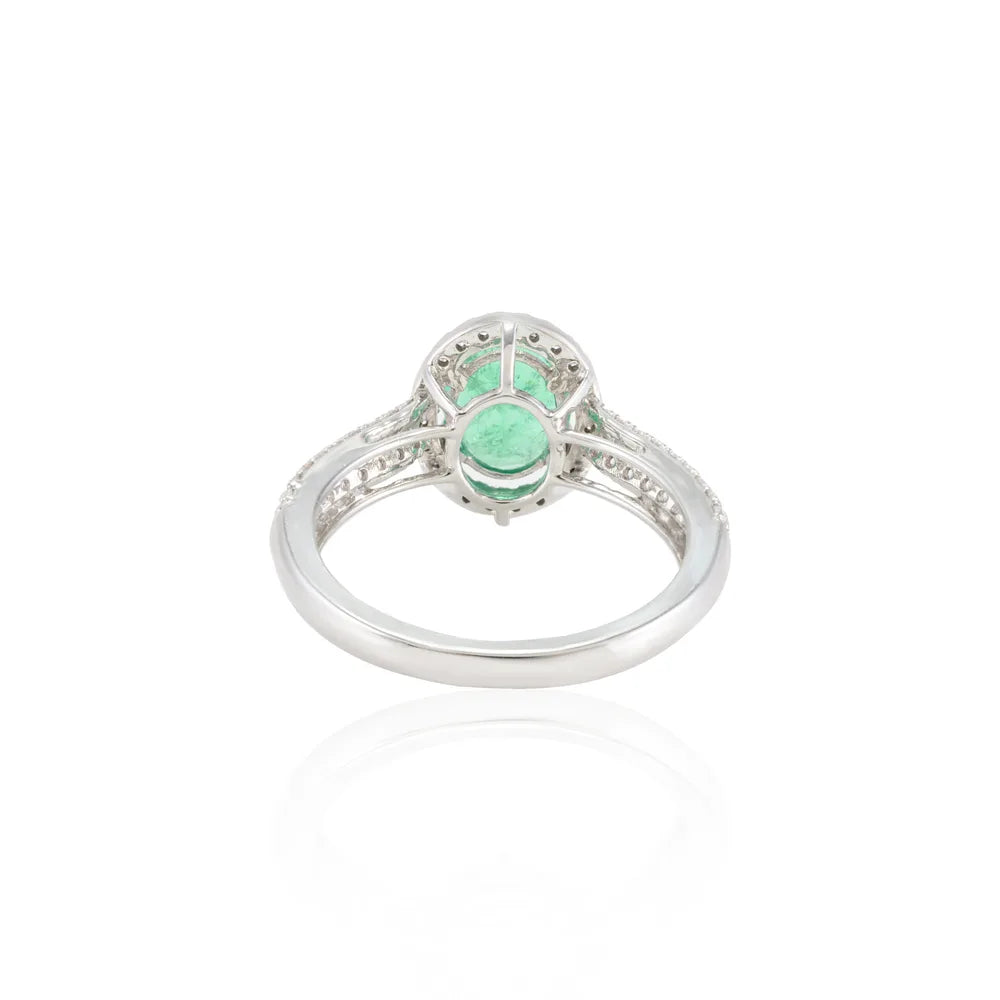 Classic Hot Selling Product Natural Emerald & Diamond 18K Fine White Gold Wedding Ring