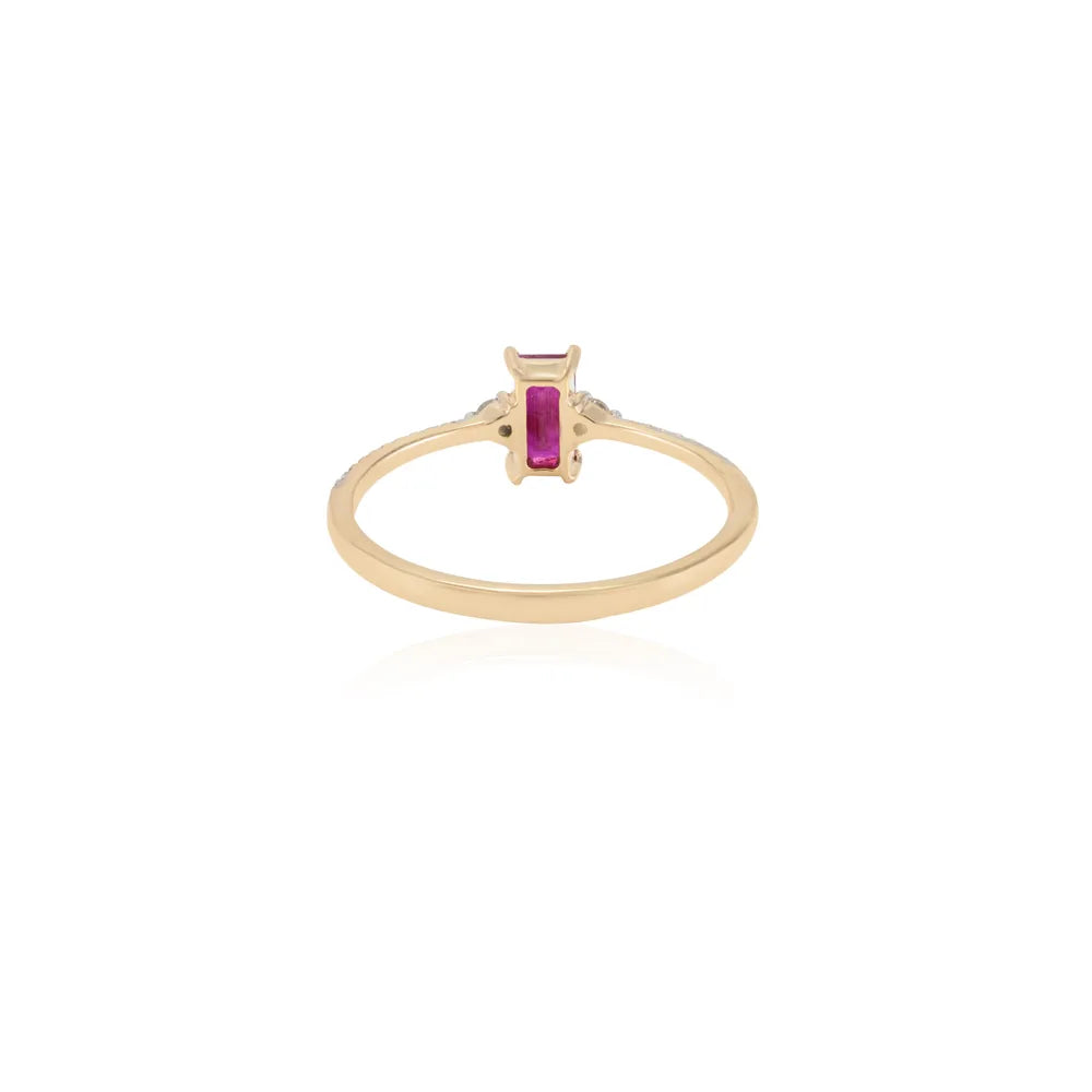 Luxury Jewelry Natural Precious Gemstone Ruby & Diamond 14K Solid Yellow Dainty Ring