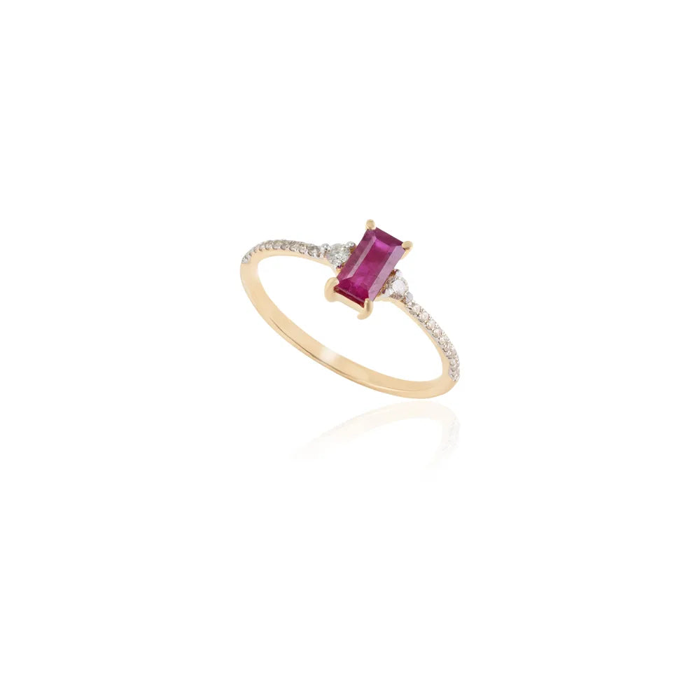 Luxury Jewelry Natural Precious Gemstone Ruby & Diamond 14K Solid Yellow Dainty Ring