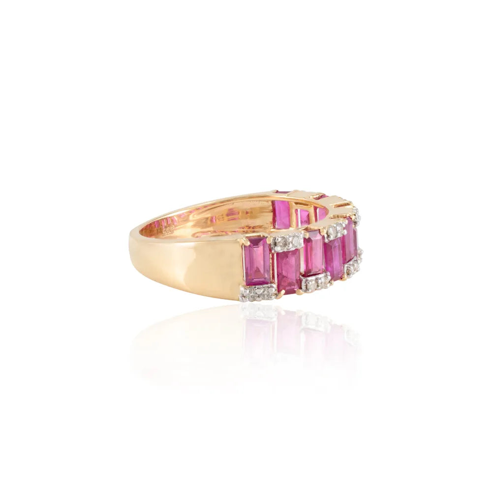 Classic Hot Selling Product Natural Ruby & Diamond 14K Yellow Gold Half Eternity Band Ring