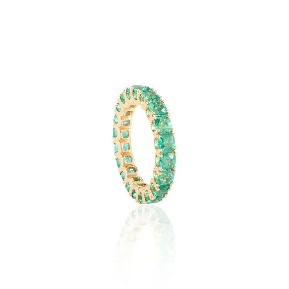 Bulk Jewelry Natural Emerald 18K Solid Yellow Gold Full Eternity Band Rings