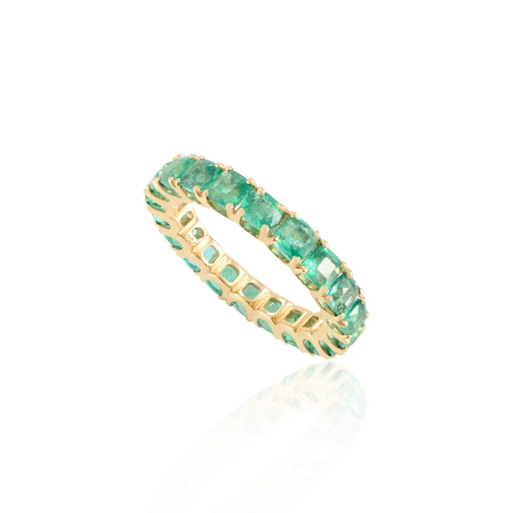 Bulk Jewelry Natural Emerald 18K Solid Yellow Gold Full Eternity Band Rings