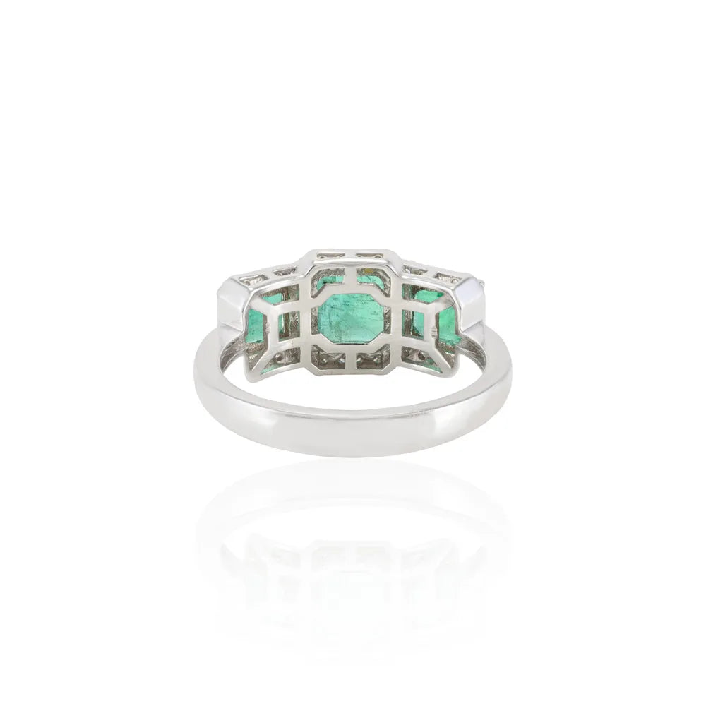 Wholesale Natural Emerald & Diamond 18K White Gold Three Stone Rings