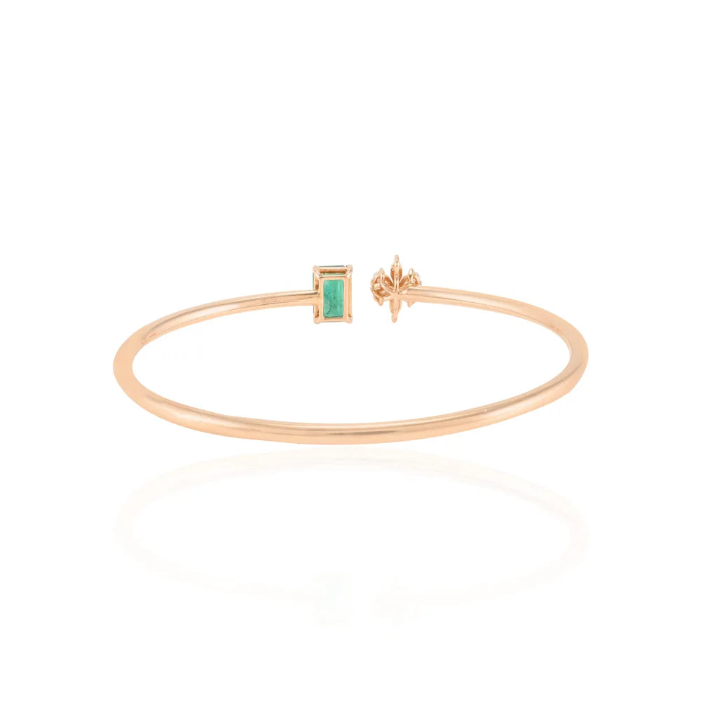 Stunning And Unique Design Natural Emerald & Diamond 18K Rose Gold Open Cuff Bracelet