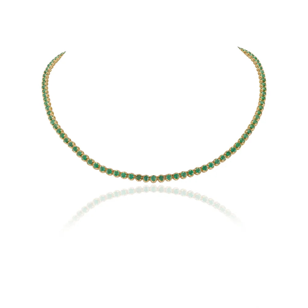 Bulk Jewelry Natural Precious Gemstone Emerald 18K Solid Yellow Gold Tennis Necklace