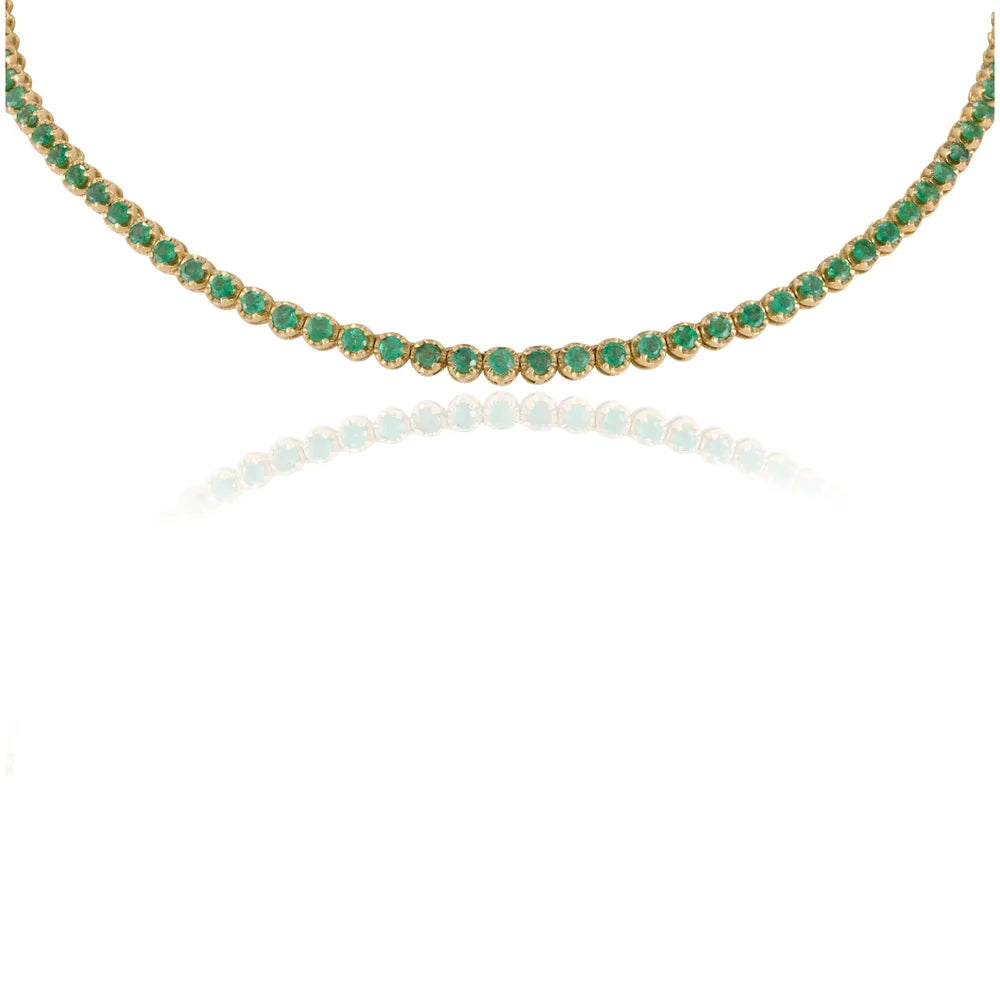 Bulk Jewelry Natural Precious Gemstone Emerald 18K Solid Yellow Gold Tennis Necklace