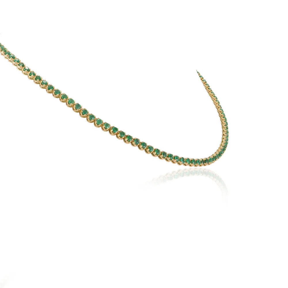 Bulk Jewelry Natural Precious Gemstone Emerald 18K Solid Yellow Gold Tennis Necklace