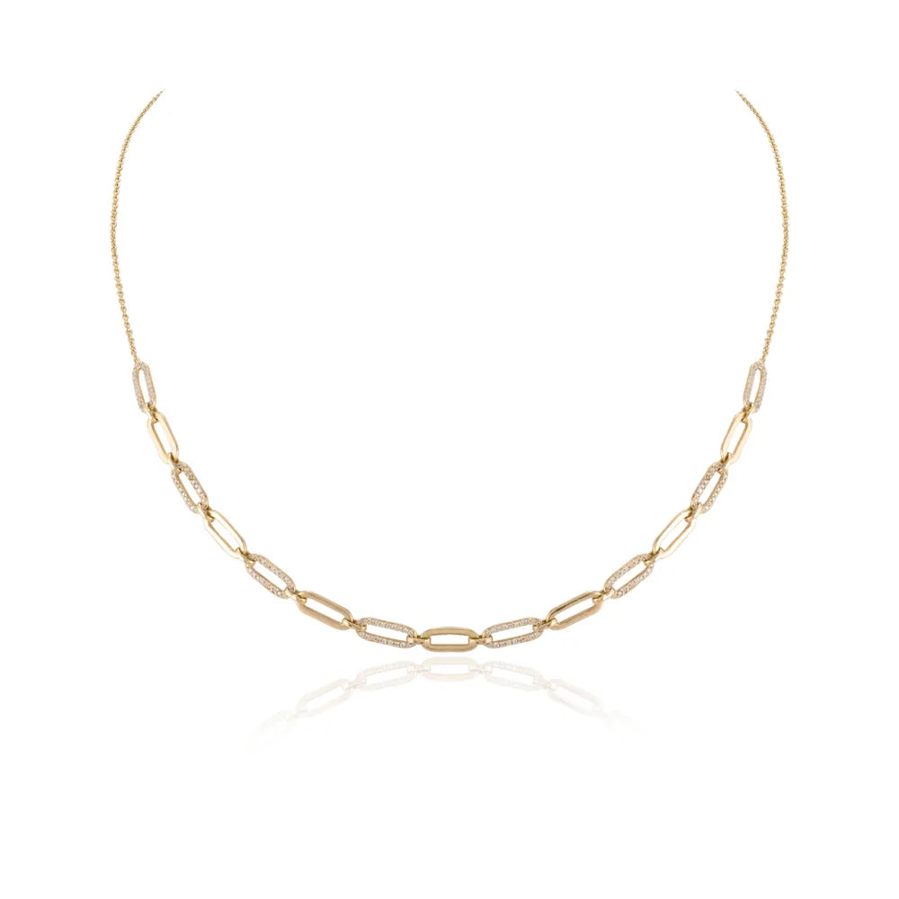 Trending Jewelry Natural Diamond 14K Solid Yellow Gold Paper Clip Necklace