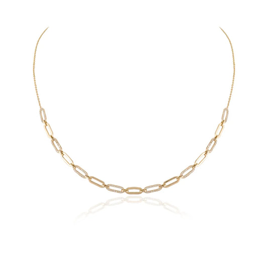 Trending Jewelry Natural Diamond 14K Solid Yellow Gold Paper Clip Necklace