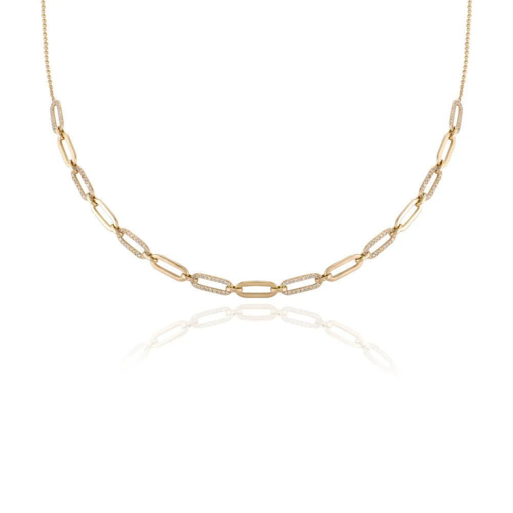 Trending Jewelry Natural Diamond 14K Solid Yellow Gold Paper Clip Necklace