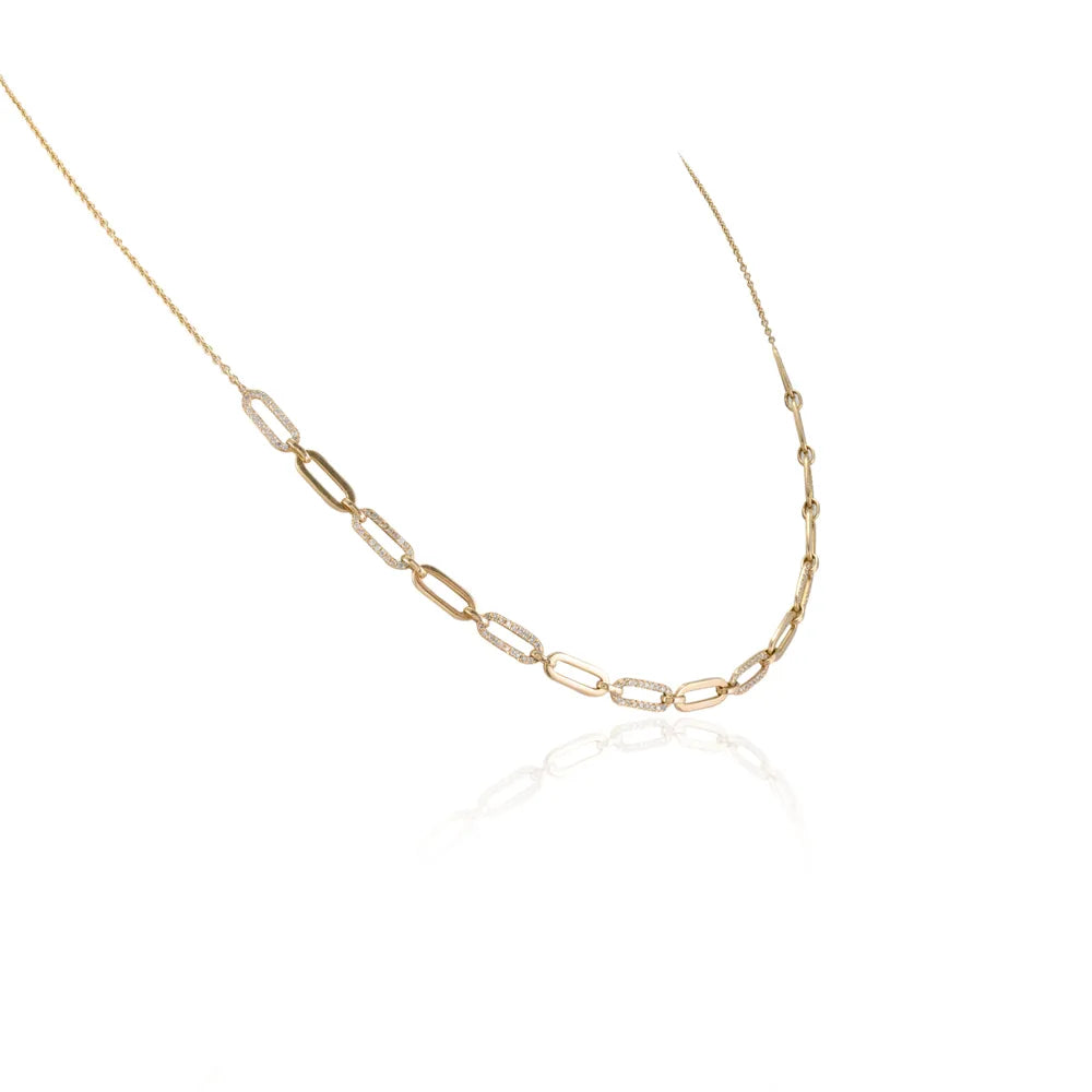 Trending Jewelry Natural Diamond 14K Solid Yellow Gold Paper Clip Necklace