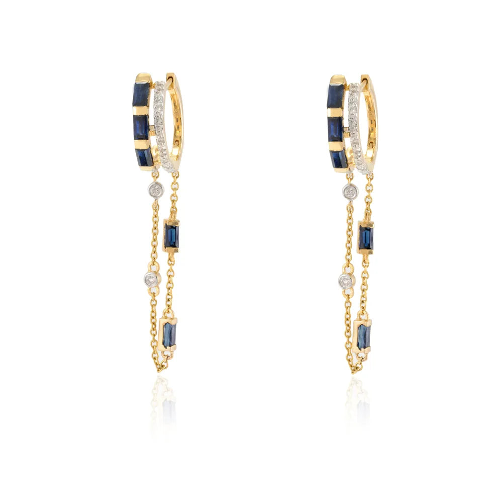 Bulk Jewelry Natural Blue Sapphire & Diamond 14K Fine Yellow Gold Dangle Earring