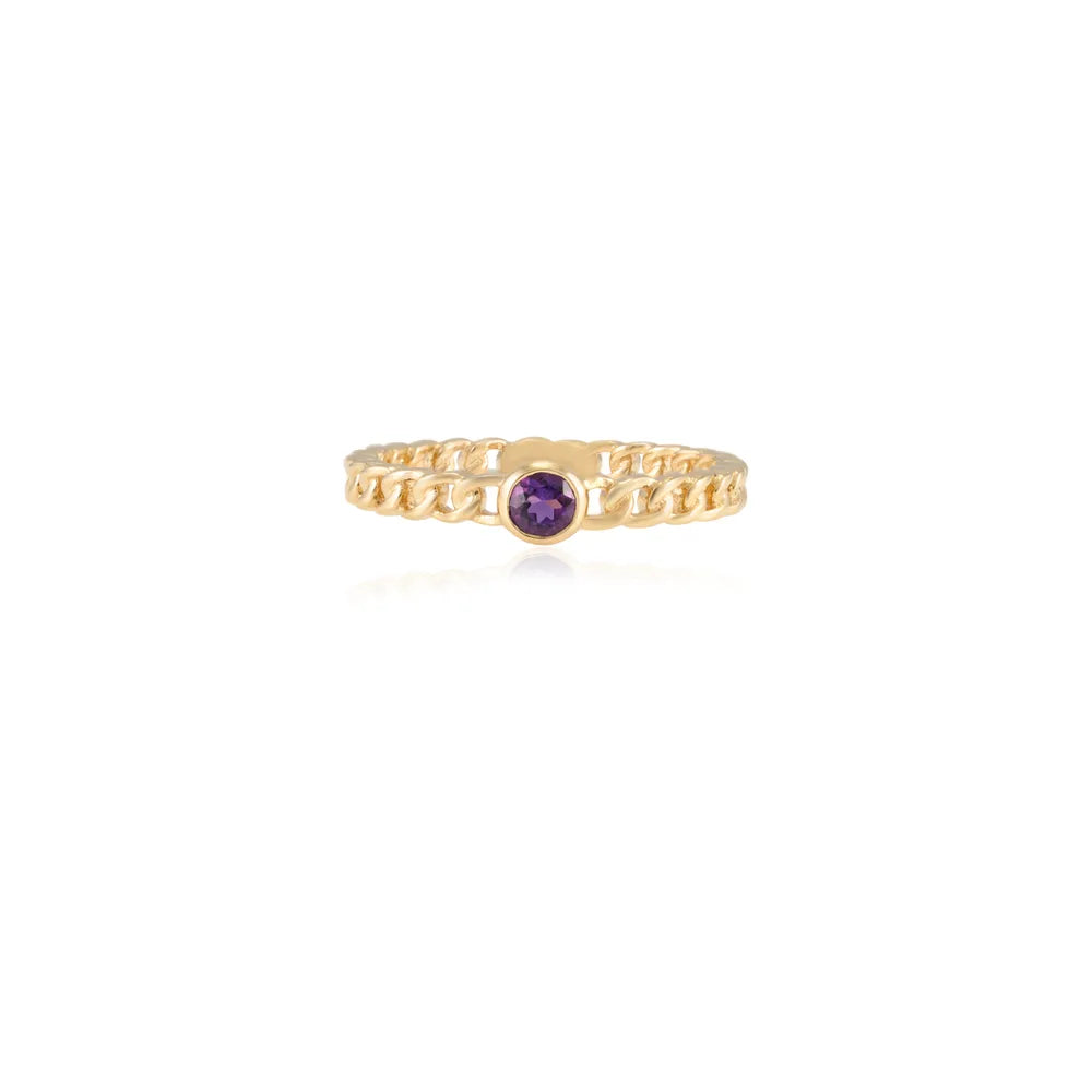 Classic Hot Selling Product Natural Amethyst 14K Solid Yellow Gold Link Chain Design Ring