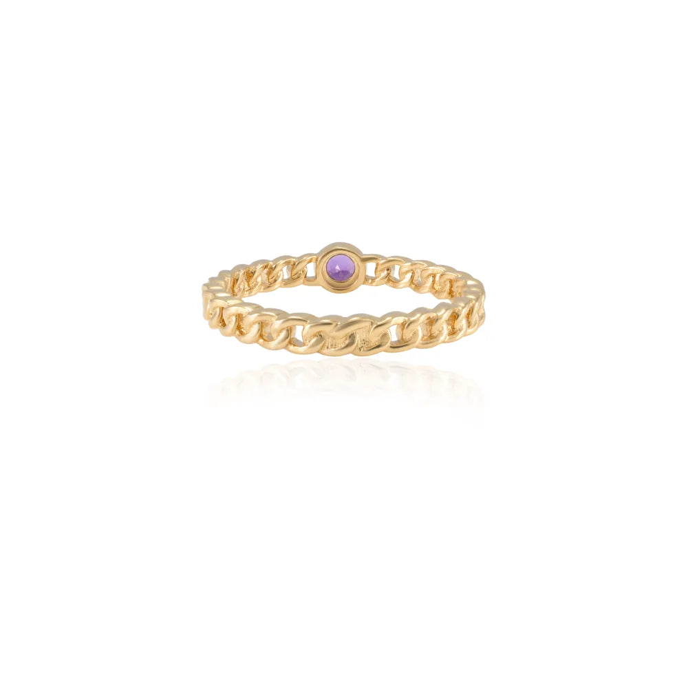 Classic Hot Selling Product Natural Amethyst 14K Solid Yellow Gold Link Chain Design Ring