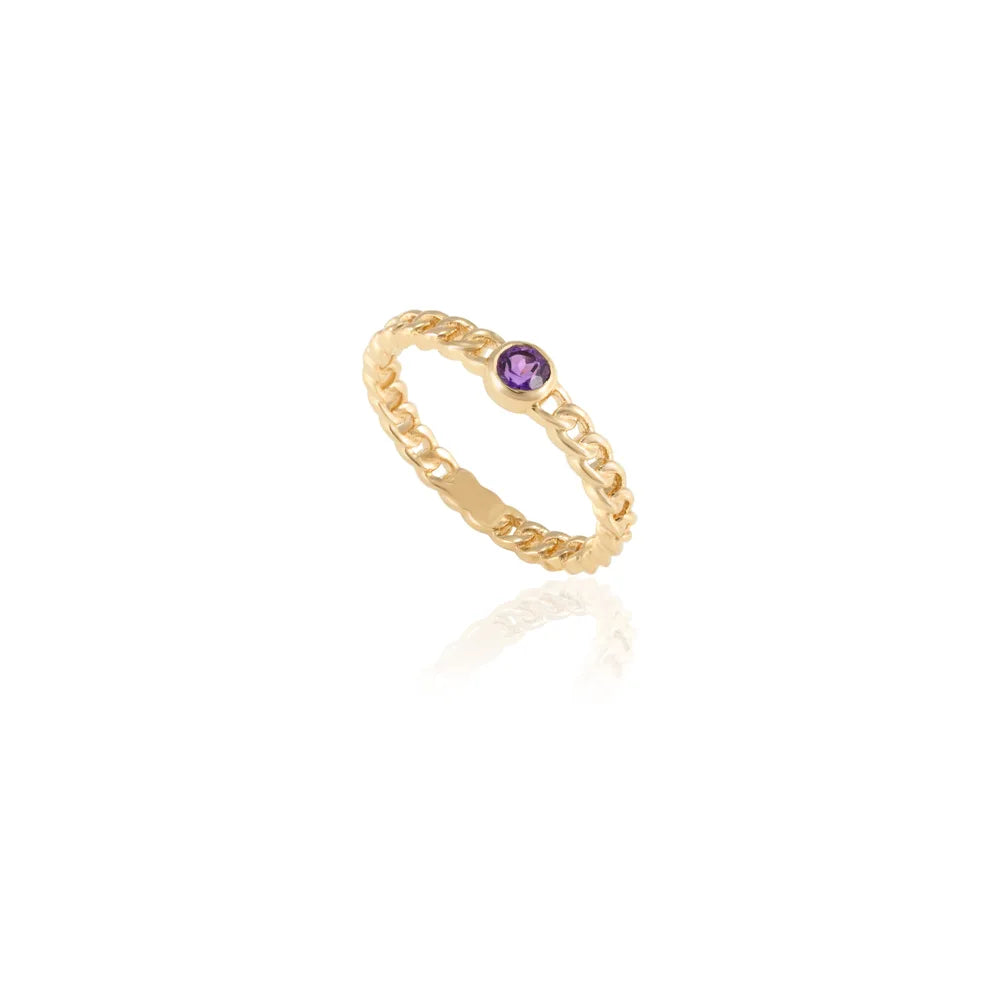 Classic Hot Selling Product Natural Amethyst 14K Solid Yellow Gold Link Chain Design Ring