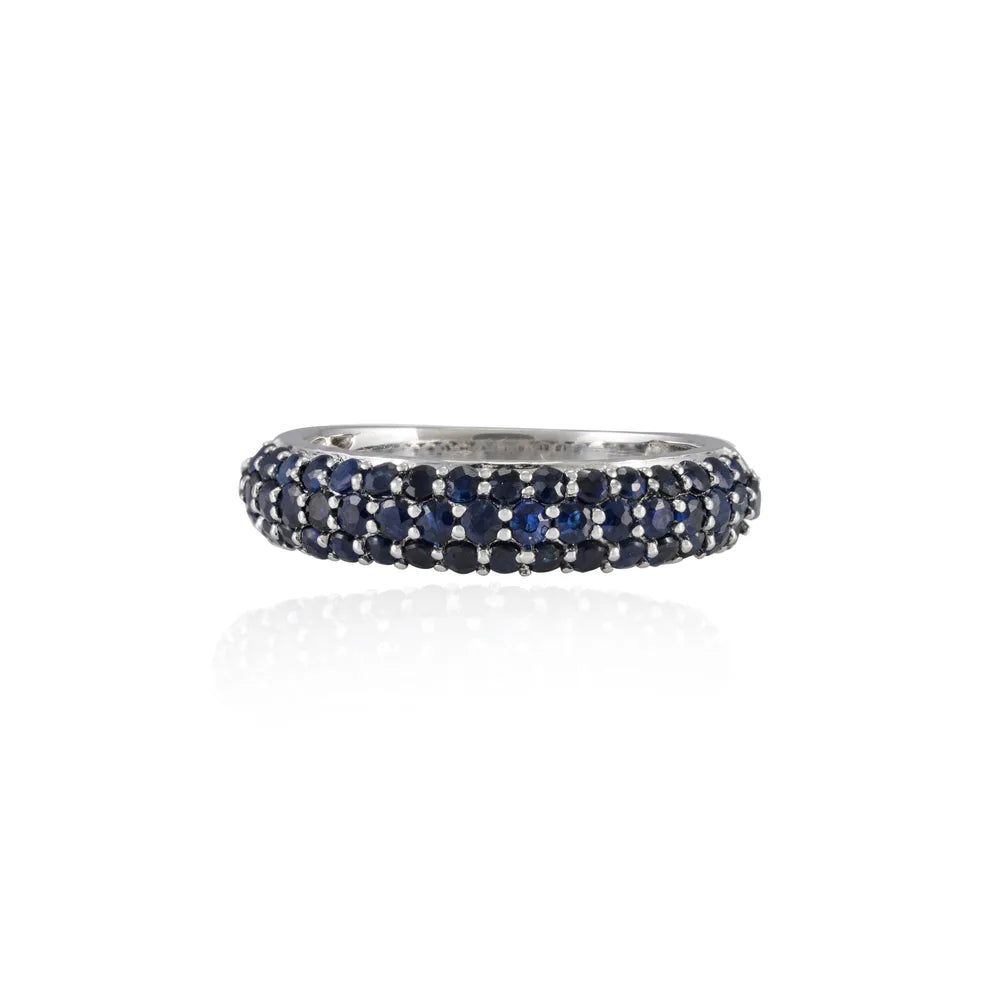 Luxury Jewelry Natural Blue Sapphire 18K Solid White Gold Half Eternity Band Ring