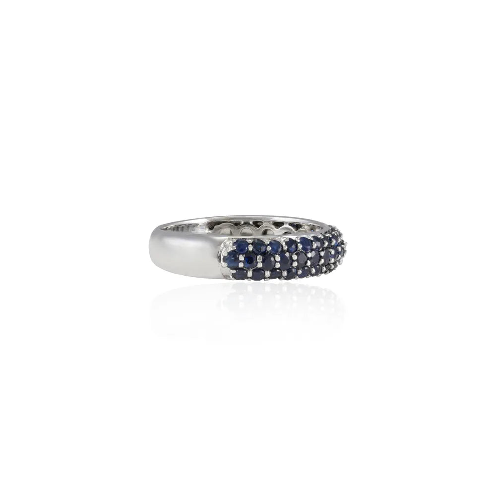 Luxury Jewelry Natural Blue Sapphire 18K Solid White Gold Half Eternity Band Ring