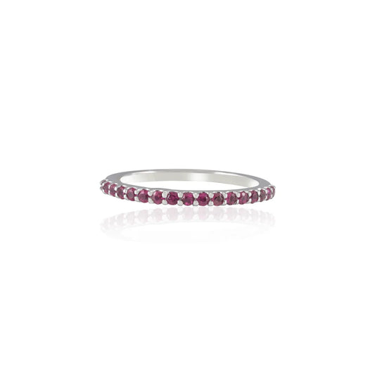 100% Authentic Natural Ruby 18K Solid White Gold Full Stackable Band Ring