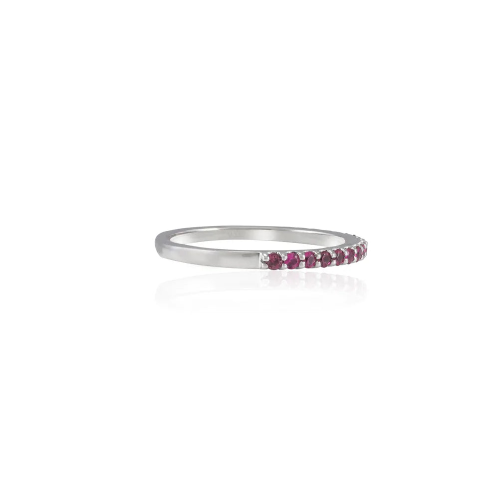 100% Authentic Natural Ruby 18K Solid White Gold Full Stackable Band Ring