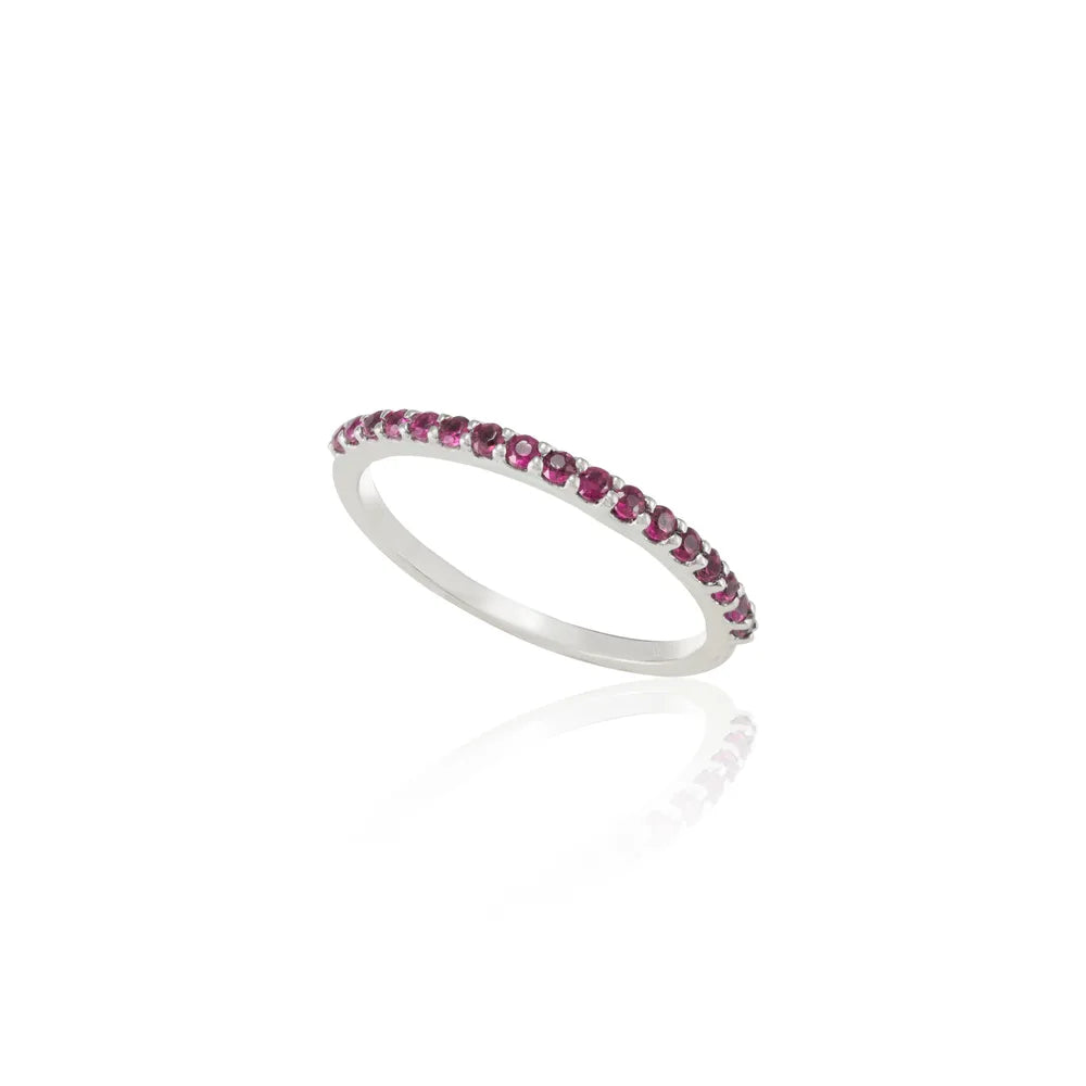 100% Authentic Natural Ruby 18K Solid White Gold Full Stackable Band Ring