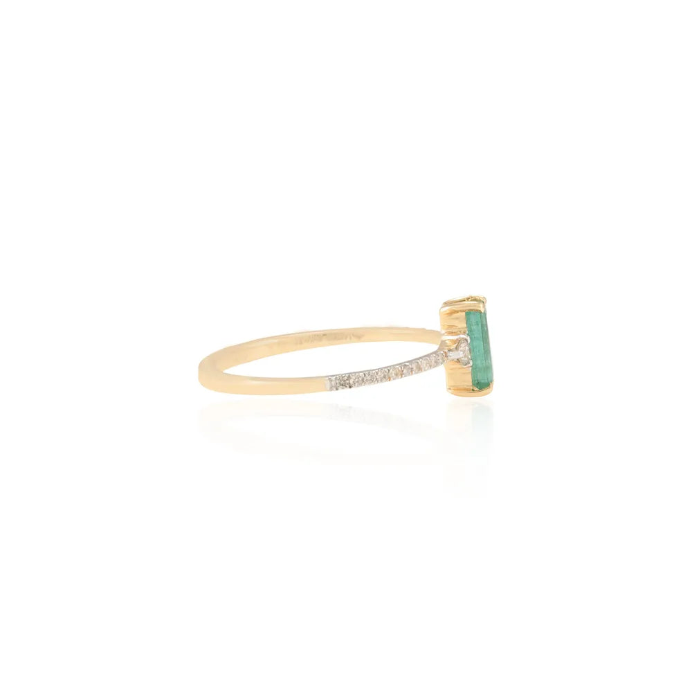 Trending Jewelry Natural Emerald & Diamond 14K Solid Yellow Gold Precious Gemstone Solitaire Ring