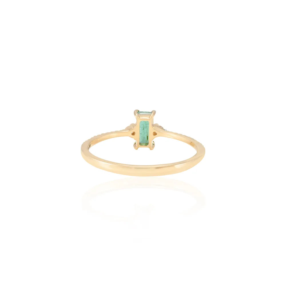 Trending Jewelry Natural Emerald & Diamond 14K Solid Yellow Gold Precious Gemstone Solitaire Ring