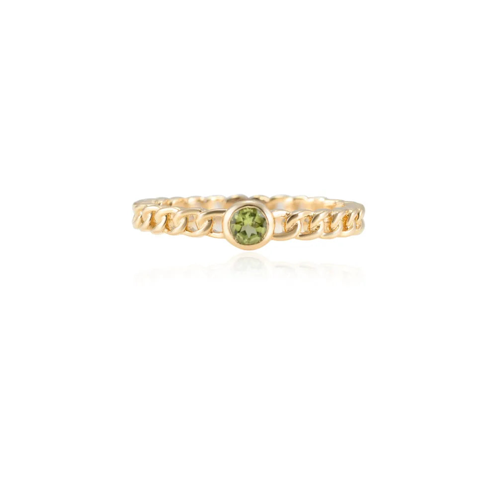 Minimal Jewelry Authentic Peridot 14K Fine Yellow Gold Stackable Band Rings