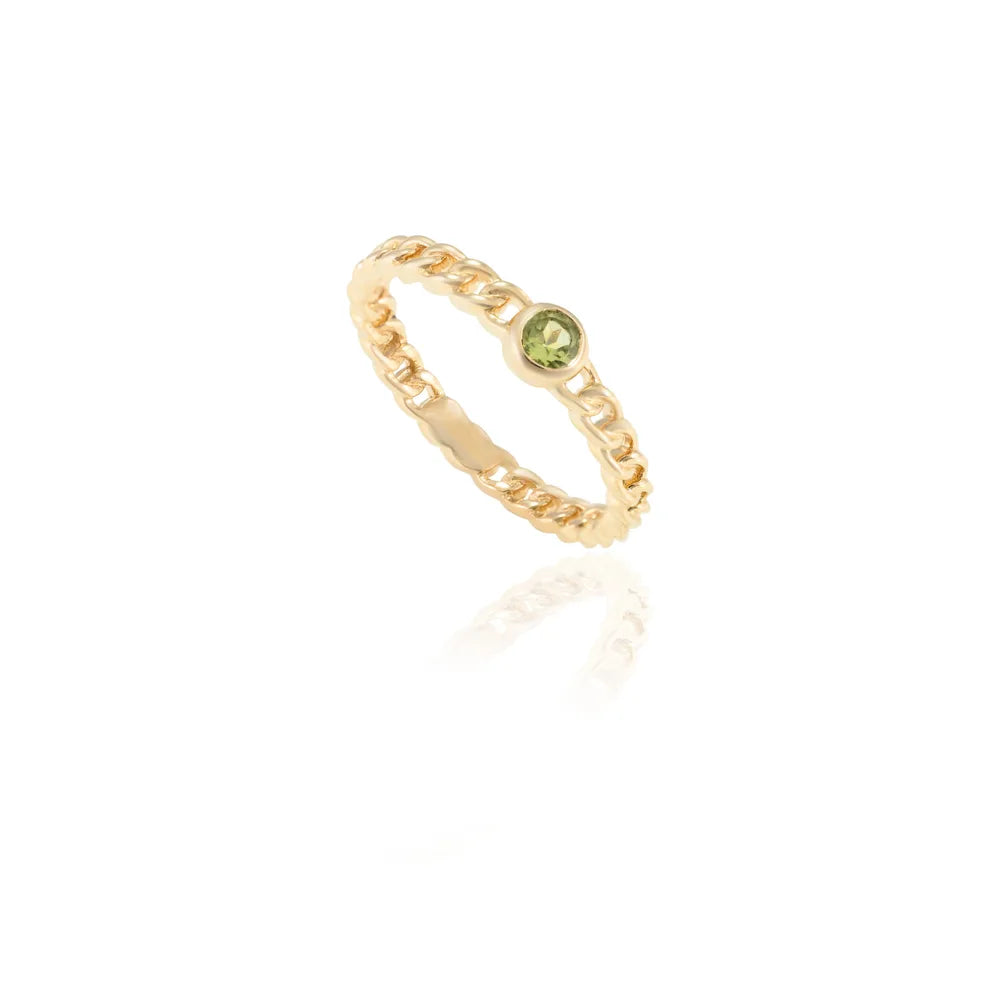 Minimal Jewelry Authentic Peridot 14K Fine Yellow Gold Stackable Band Rings