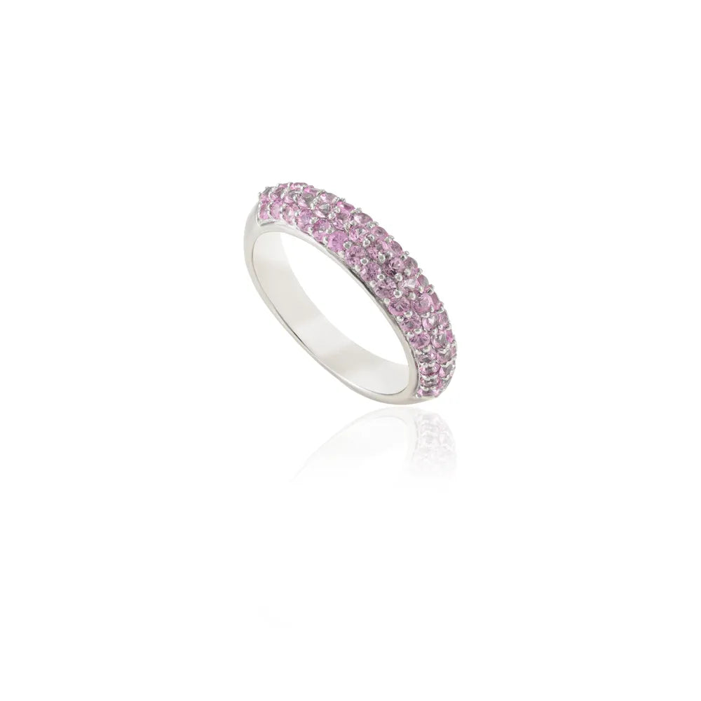 Bulk Jewelry Natural Pink Sapphire 18K Fine White Gold Half Eternity Band Ring