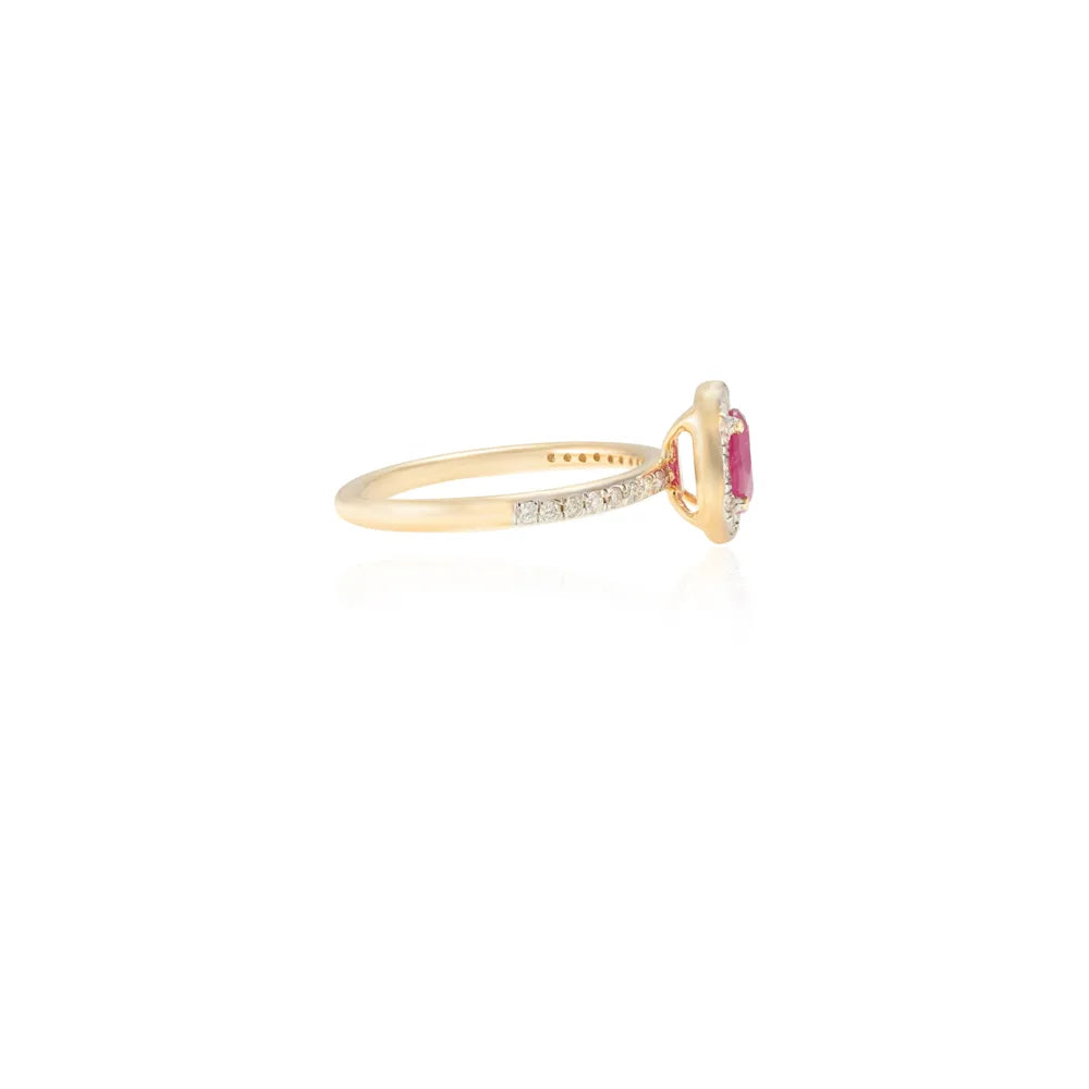 Customised Jewelry Authentic Ruby & Diamond 14k Solid Yellow Gold Halo Ring