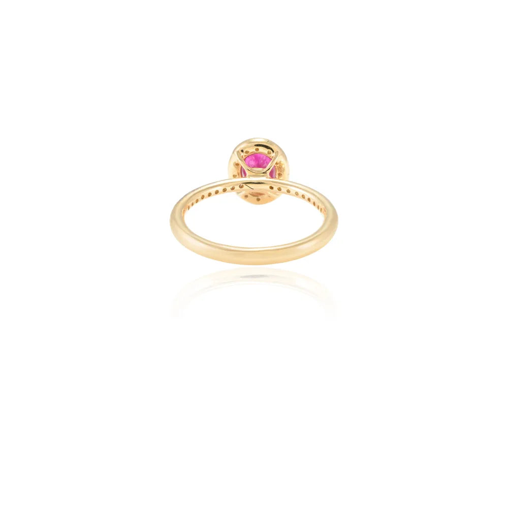 Customised Jewelry Authentic Ruby & Diamond 14k Solid Yellow Gold Halo Ring