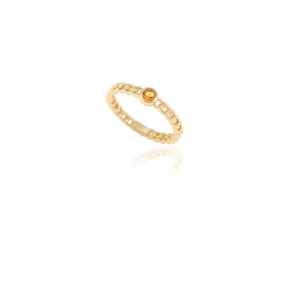 Minimal Jewelry Natural Citrine 14K Solid Yellow Gold Link Design Dainty Rings