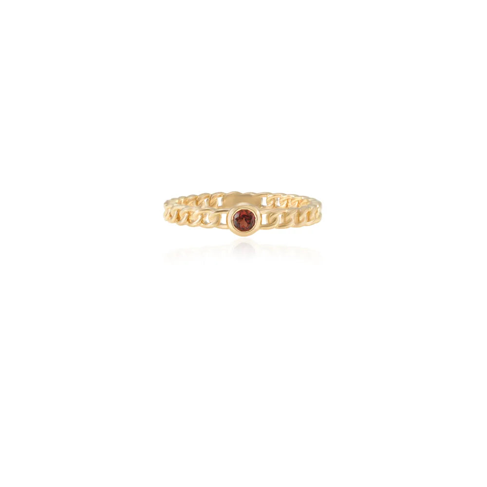 Fashion Jewelry Natural Garnet 14K Solid Yellow Gold Full Stackable Band Ring