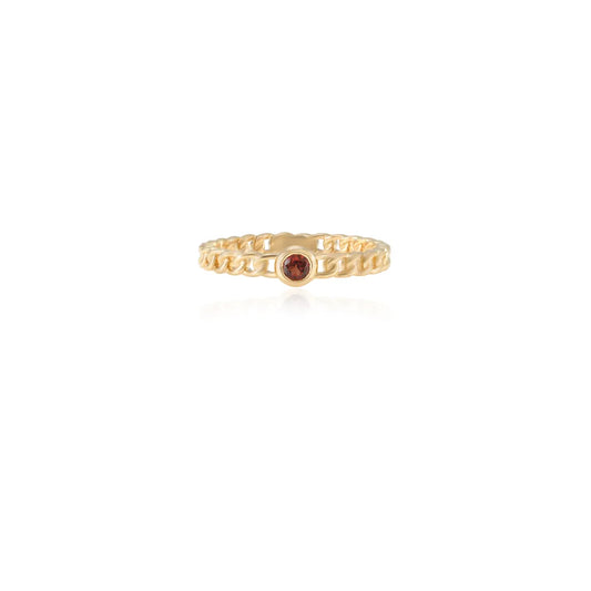 Fashion Jewelry Natural Garnet 14K Solid Yellow Gold Full Stackable Band Ring