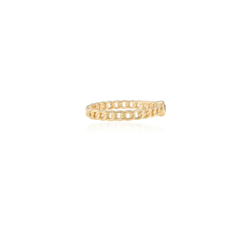 Fashion Jewelry Natural Garnet 14K Solid Yellow Gold Full Stackable Band Ring